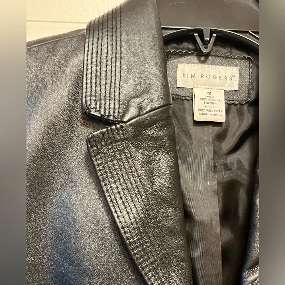 Kim Rogers Black Genuine Leather Blazer Jacket Size Medium